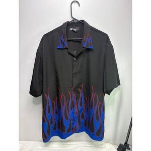 Vintage 90s no boundaries blue flames button down shirt size large